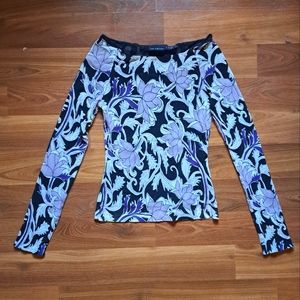 2/$35 The Limited Black Pink Floral Mesh Long Sleeve Top